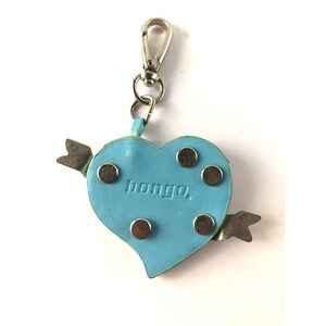 Bongo Logo Heart Studded Keychain Blue Silver Color Metal Plastic